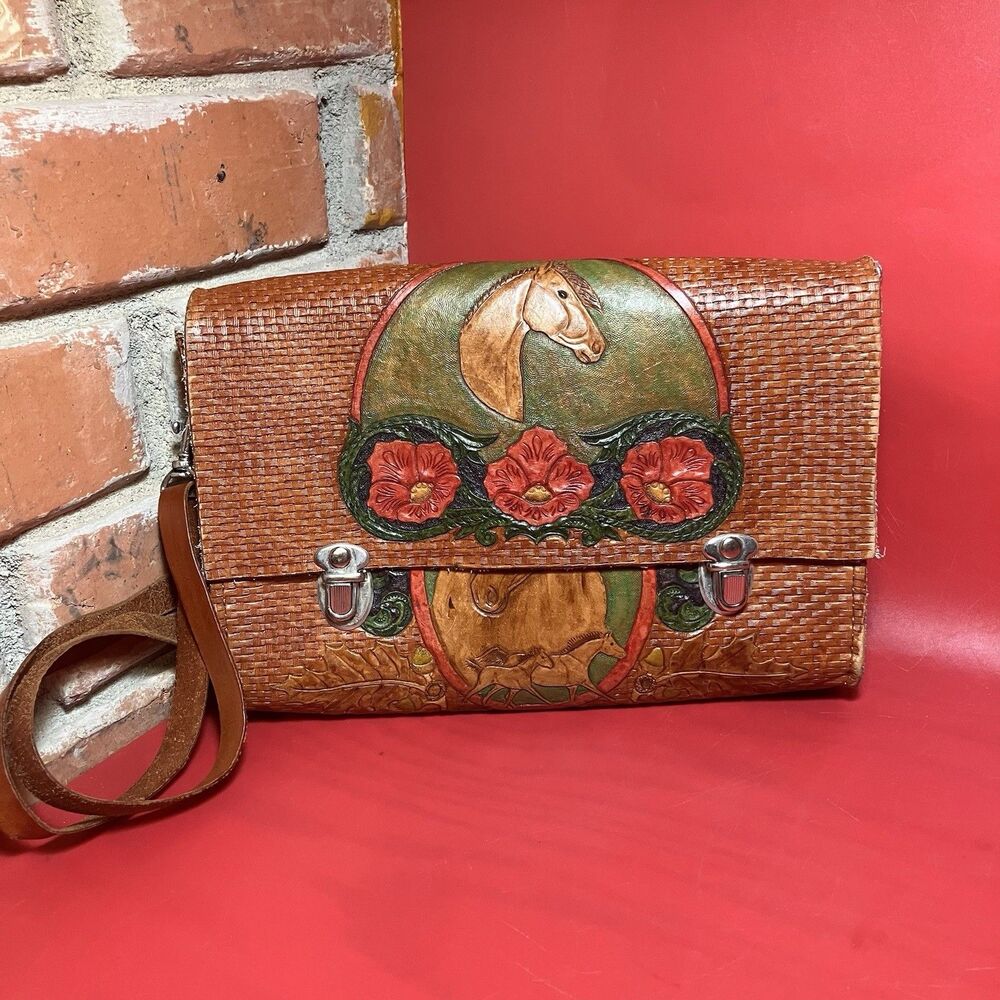 Vintage Hand Tooled Painted Leather Purse